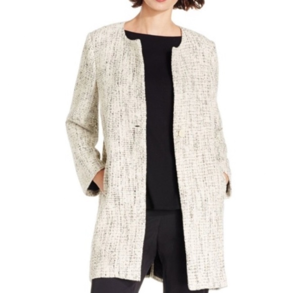 Eileen Fisher Coat XL Cotton Tweed Jacket Pocket Minimalist Chic Dressy Easter - Picture 1 of 12